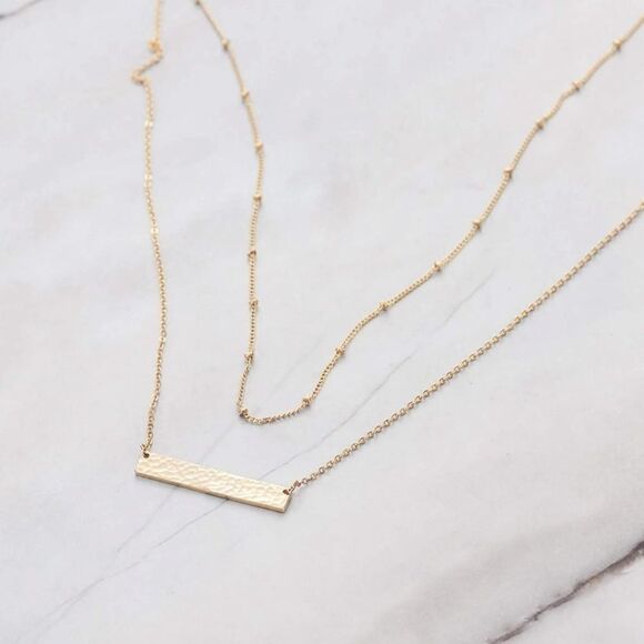 Gold hammered bar layering necklace set - Picture 2 of 5